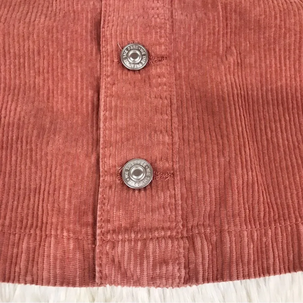 FREE PEOPLE Ray Button Front Corduroy‎ Mini Skirt Rust Pink Fall Size 8 New